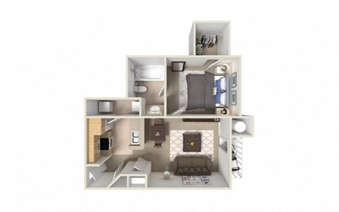 Floor plan for 1 bed, 1 bath, 602 sqft